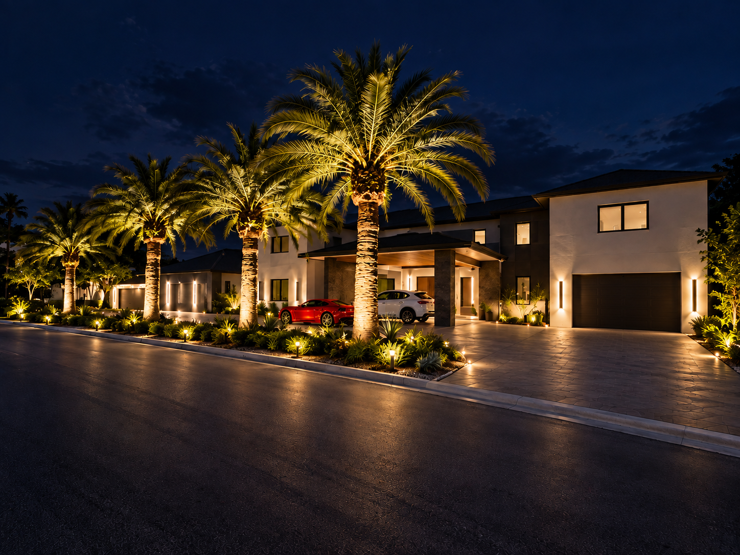 Modern luxury oceanfront residence interior with subtle architectural lighting