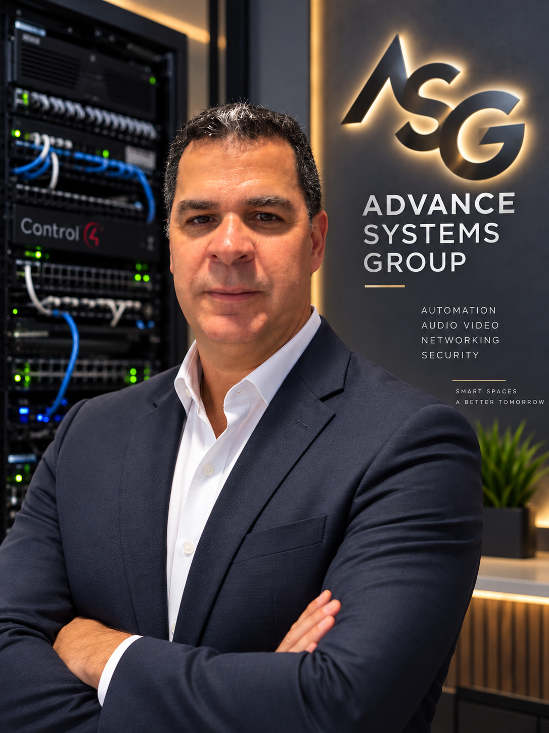 Advance Systems Group integration engineer programming a flush-mount architectural interface in a modern residence