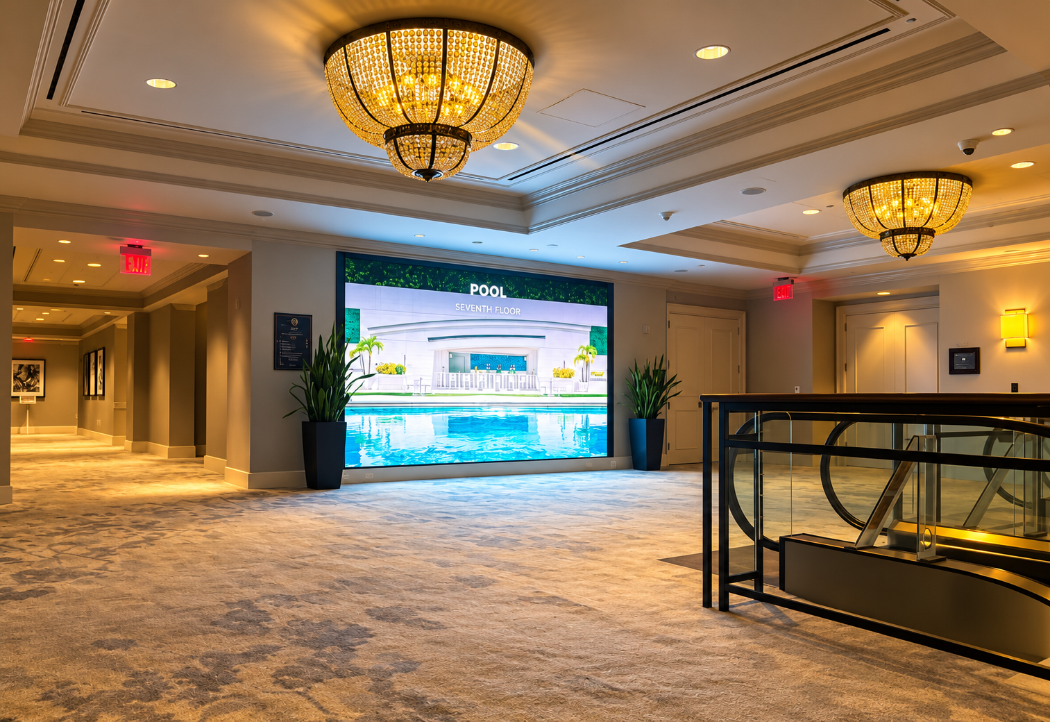 Penthouse media salon featuring large seamless microLED display and ambient illumination