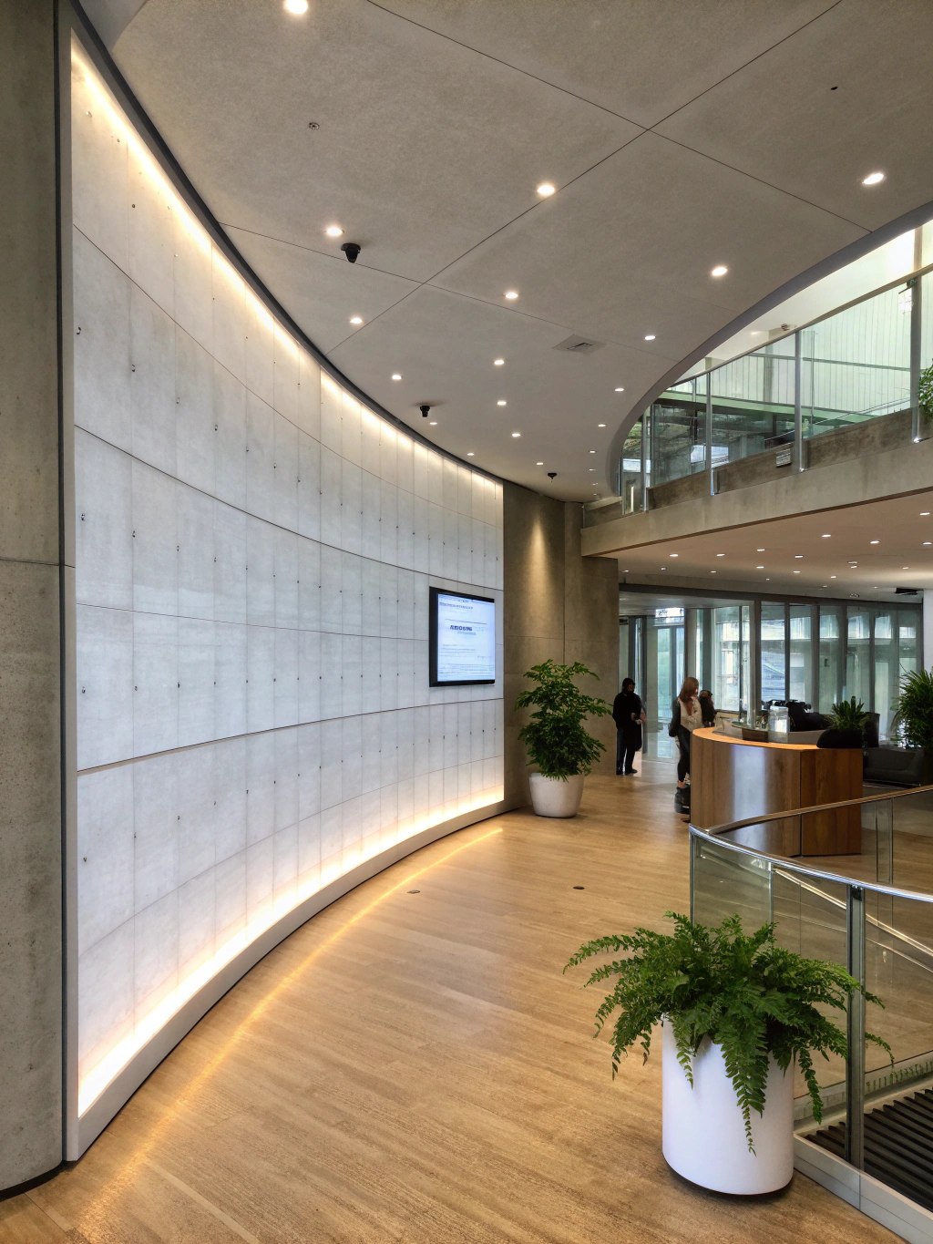 Fine-pitch direct-view LED video wall integrated into an architectural atrium