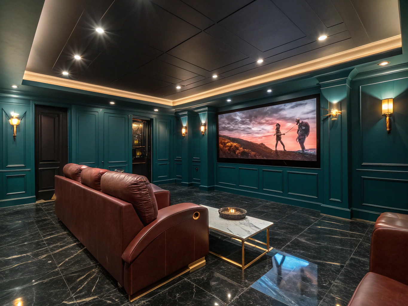 Penthouse media salon featuring large seamless microLED display and ambient illumination