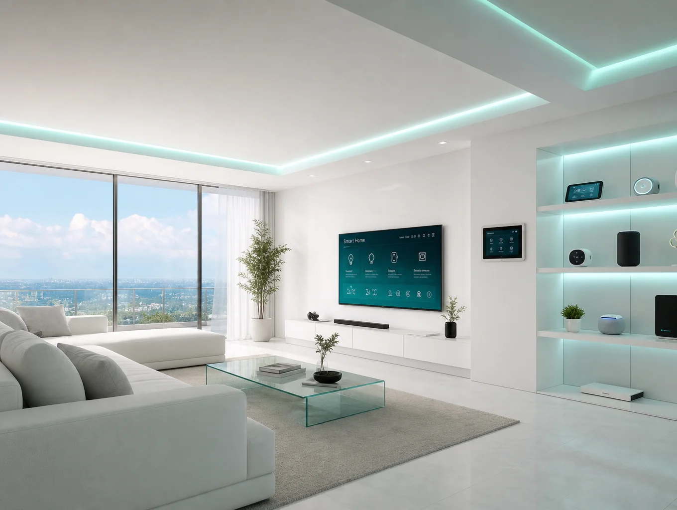 Modern luxury living space with completely invisible in-wall architectural sound systems